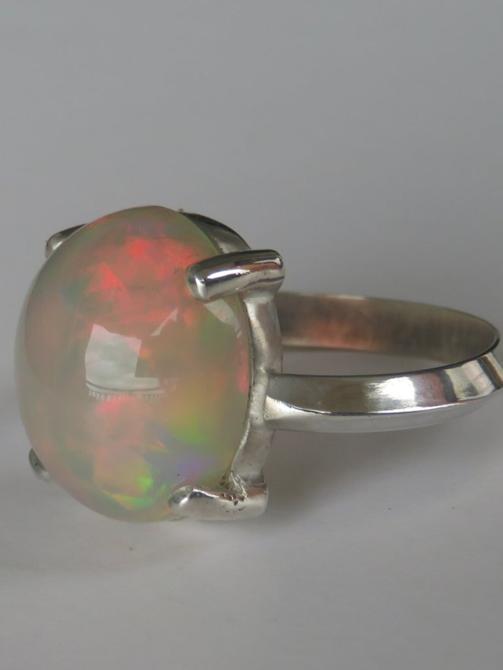 Large Precious Color Play Opal Ring In Sterling Silver